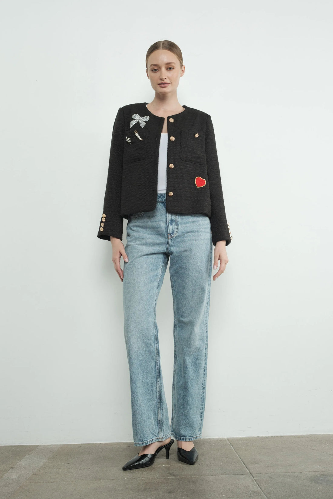 Cute Patch Tweed Jacket