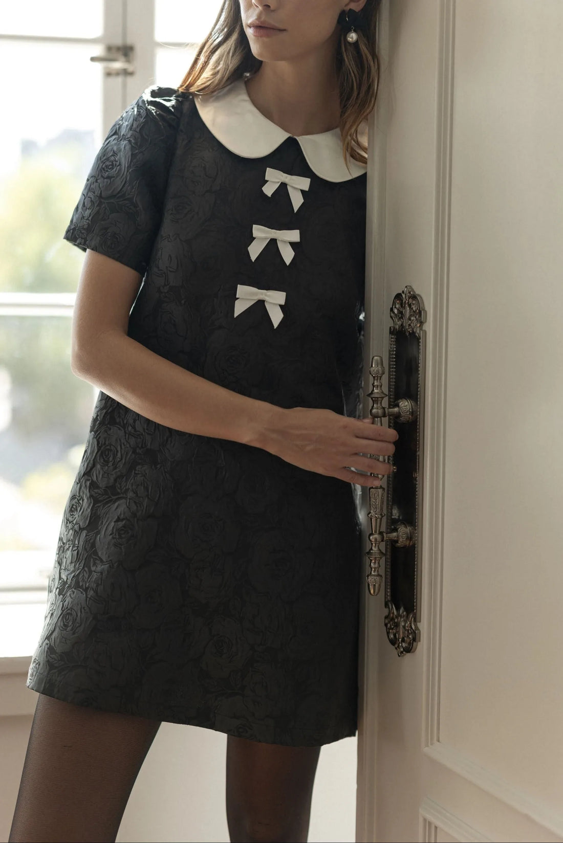 Floral Jacquard Peter Pan Collared Mini Dress