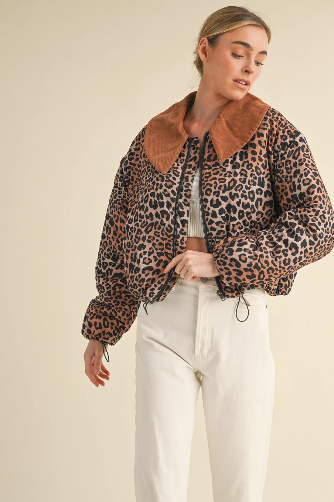 Leopard Printed Cute Collard Jacket