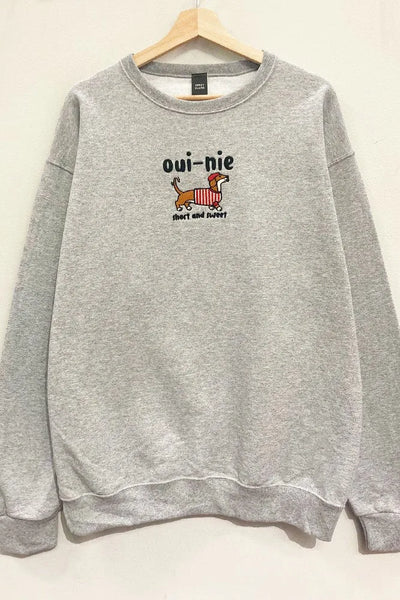 Dachshund Oui-nie Embroidered Oversized Sweatshirt