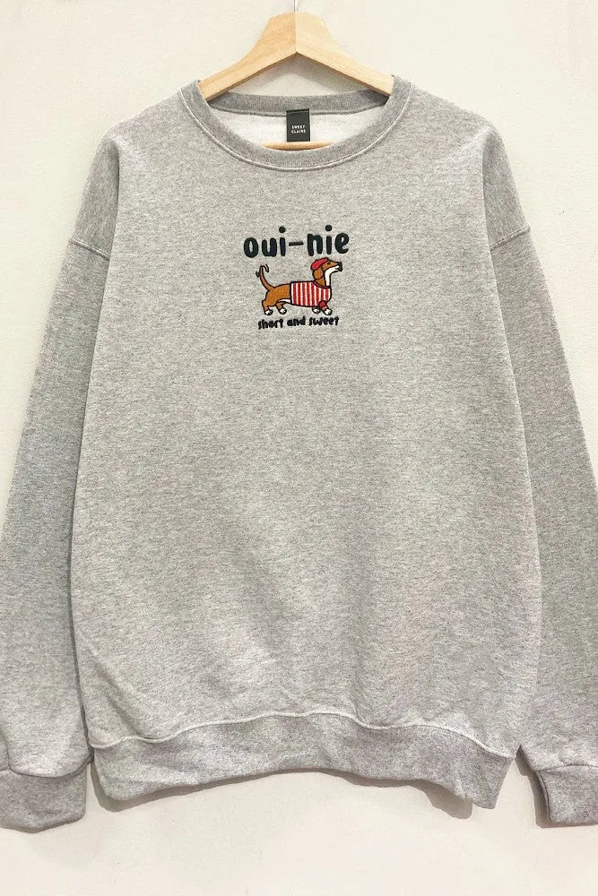 Dachshund Oui-nie Embroidered Oversized Sweatshirt