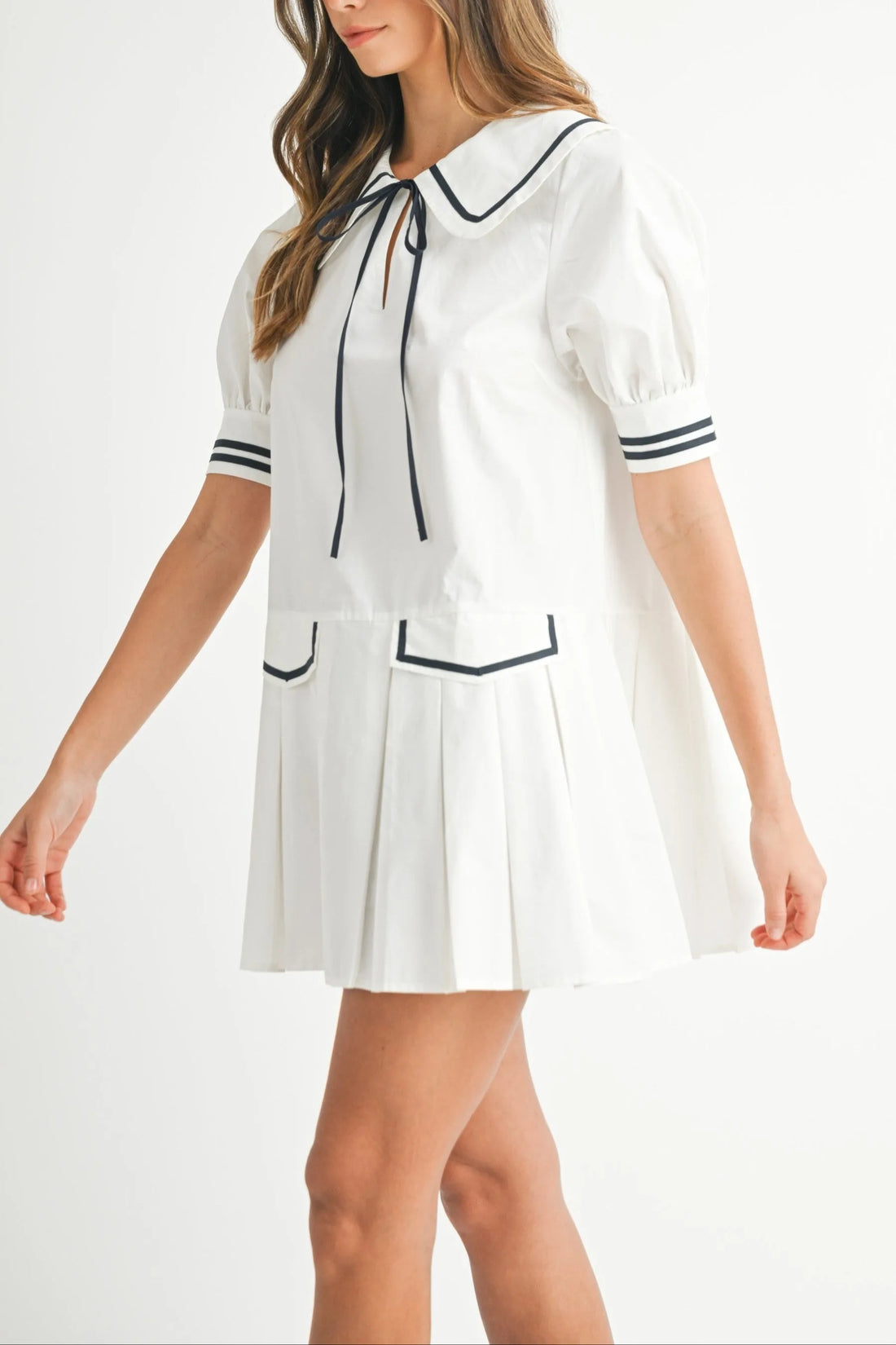 Peter Pan Collar Pleated Mini Dress