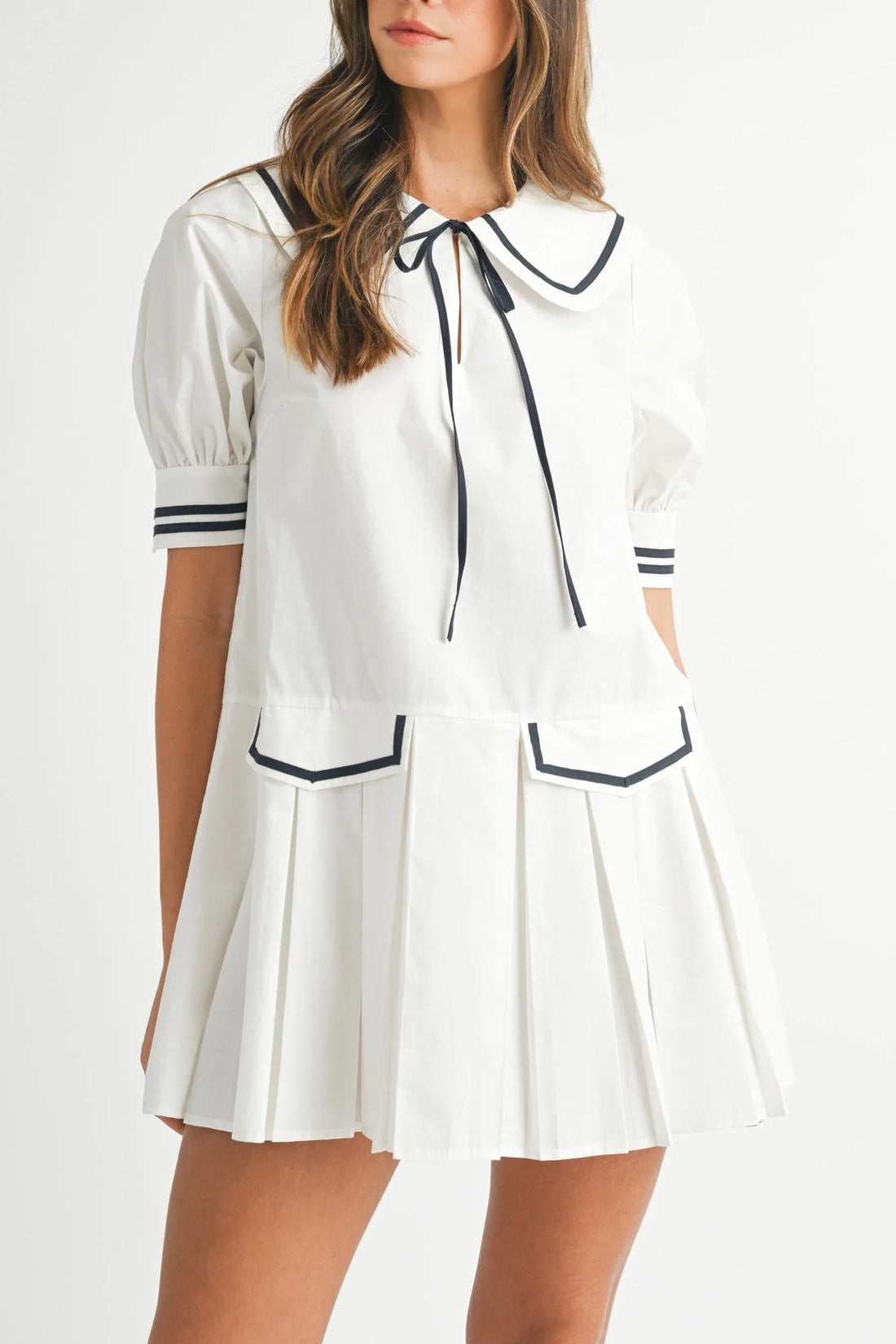 Peter Pan Collar Pleated Mini Dress