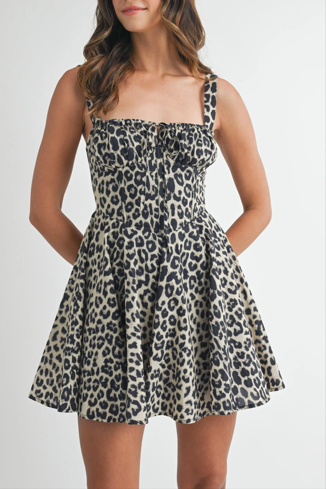 Leopard Bustier Lace Up Mini Dress