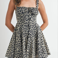 Leopard Bustier Lace Up Mini Dress