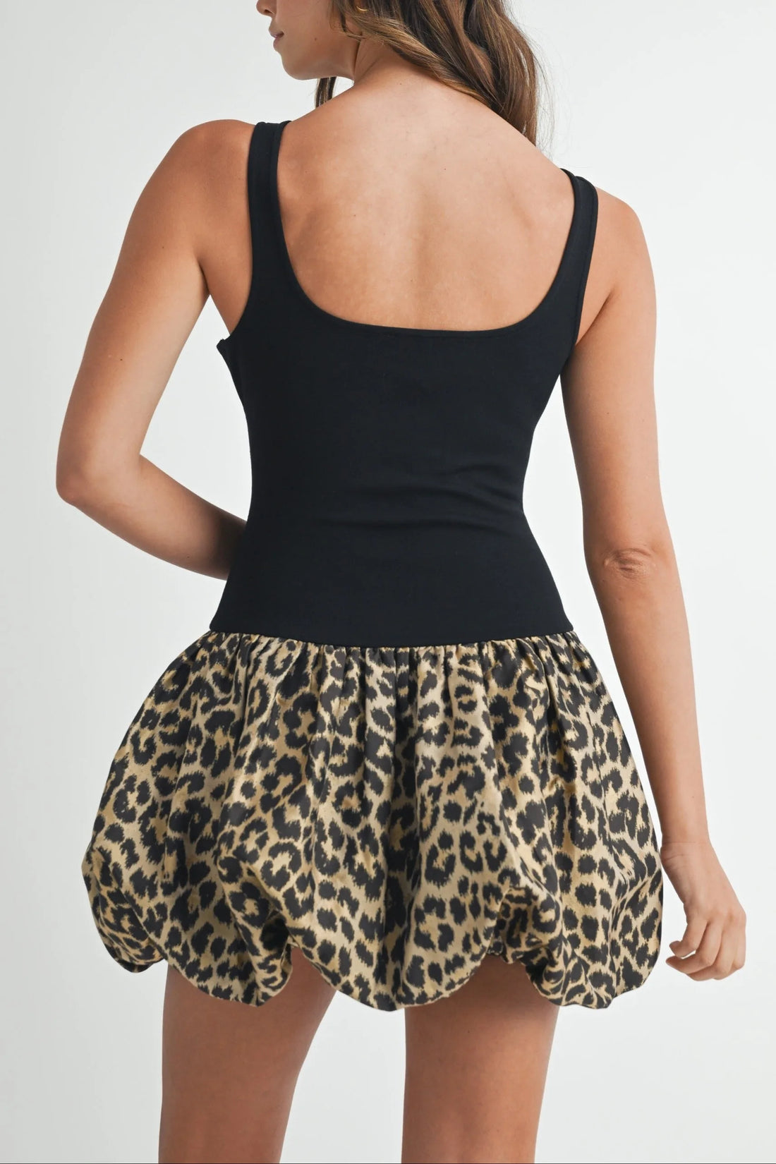 Leopard Scoop Neck Balloon Mini Dress