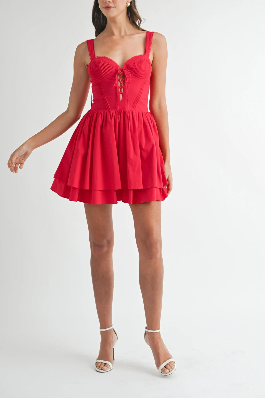 Red Lovely Lace Up Corset Mini Dress