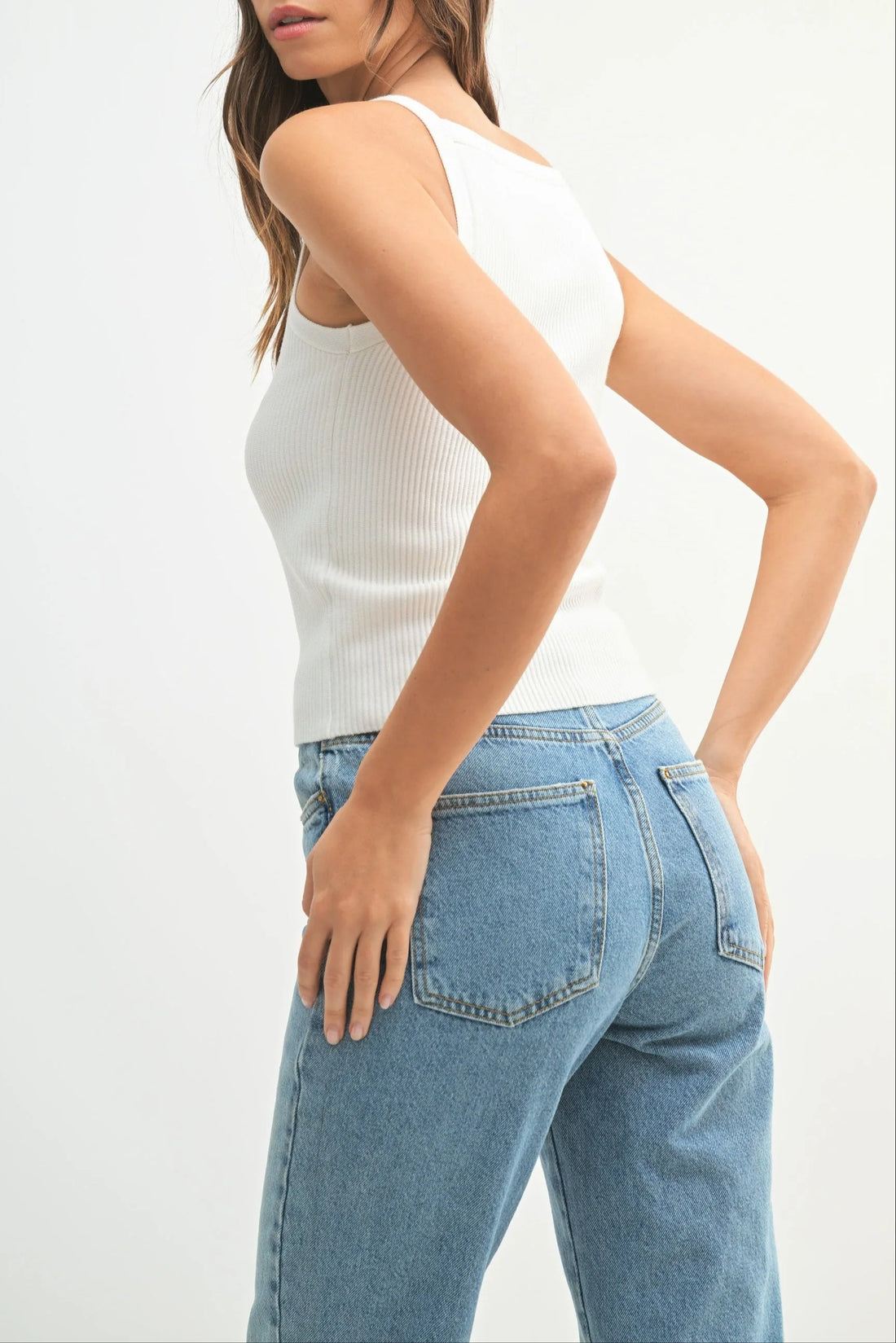 Ribbed Knit High Neck Sleeveless Top