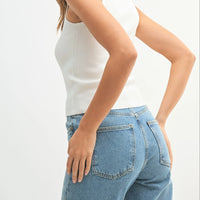 Ribbed Knit High Neck Sleeveless Top
