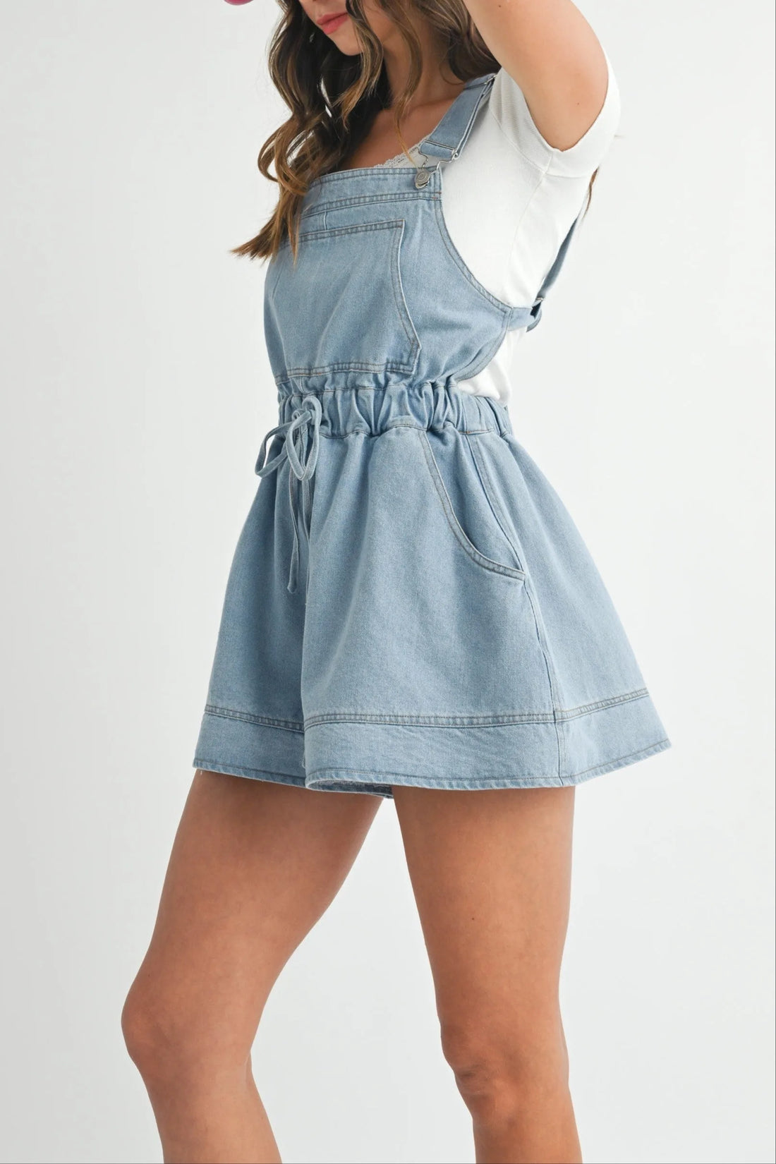 Denim Drawstring Overall Romper