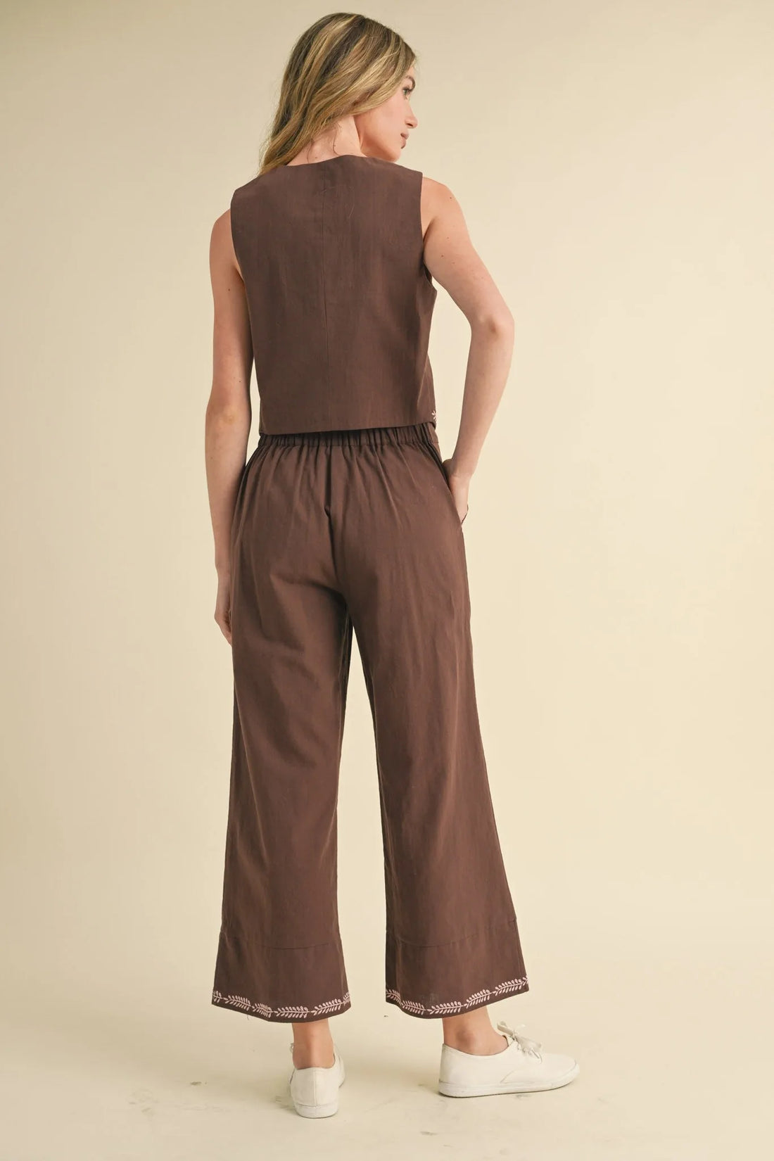 Embroidered Vest and Wide Leg Pants Set