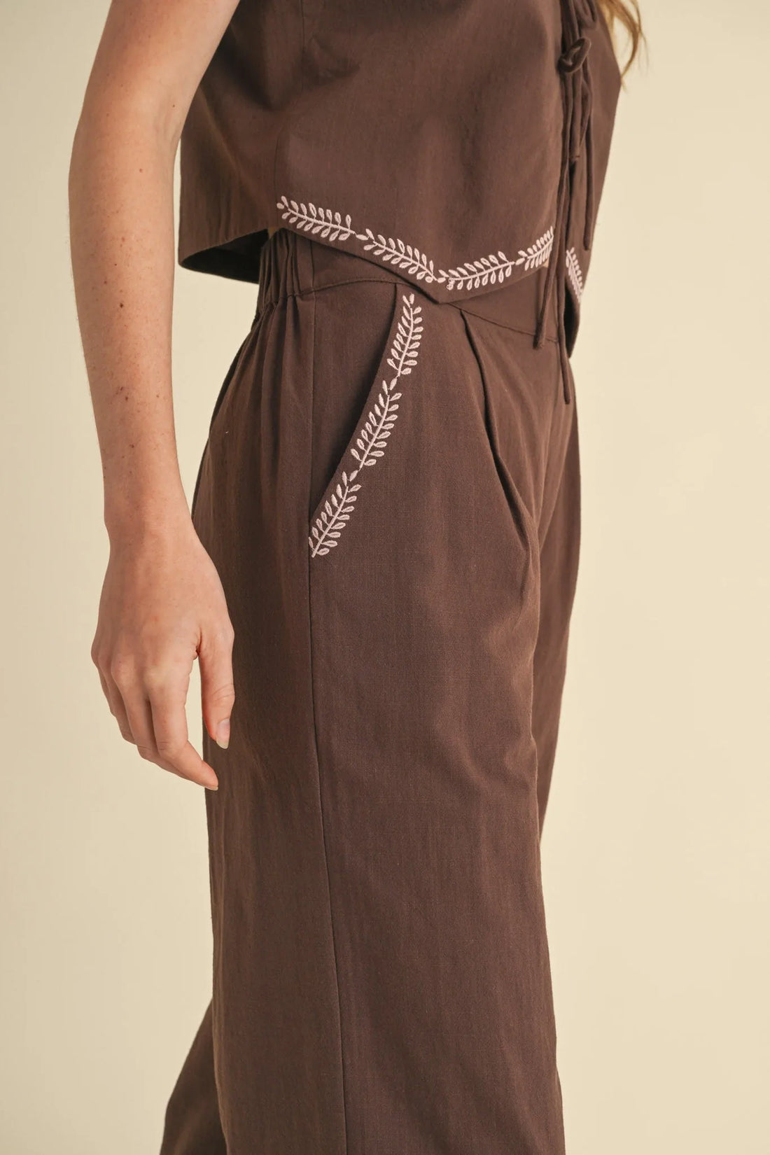 Embroidered Vest and Wide Leg Pants Set
