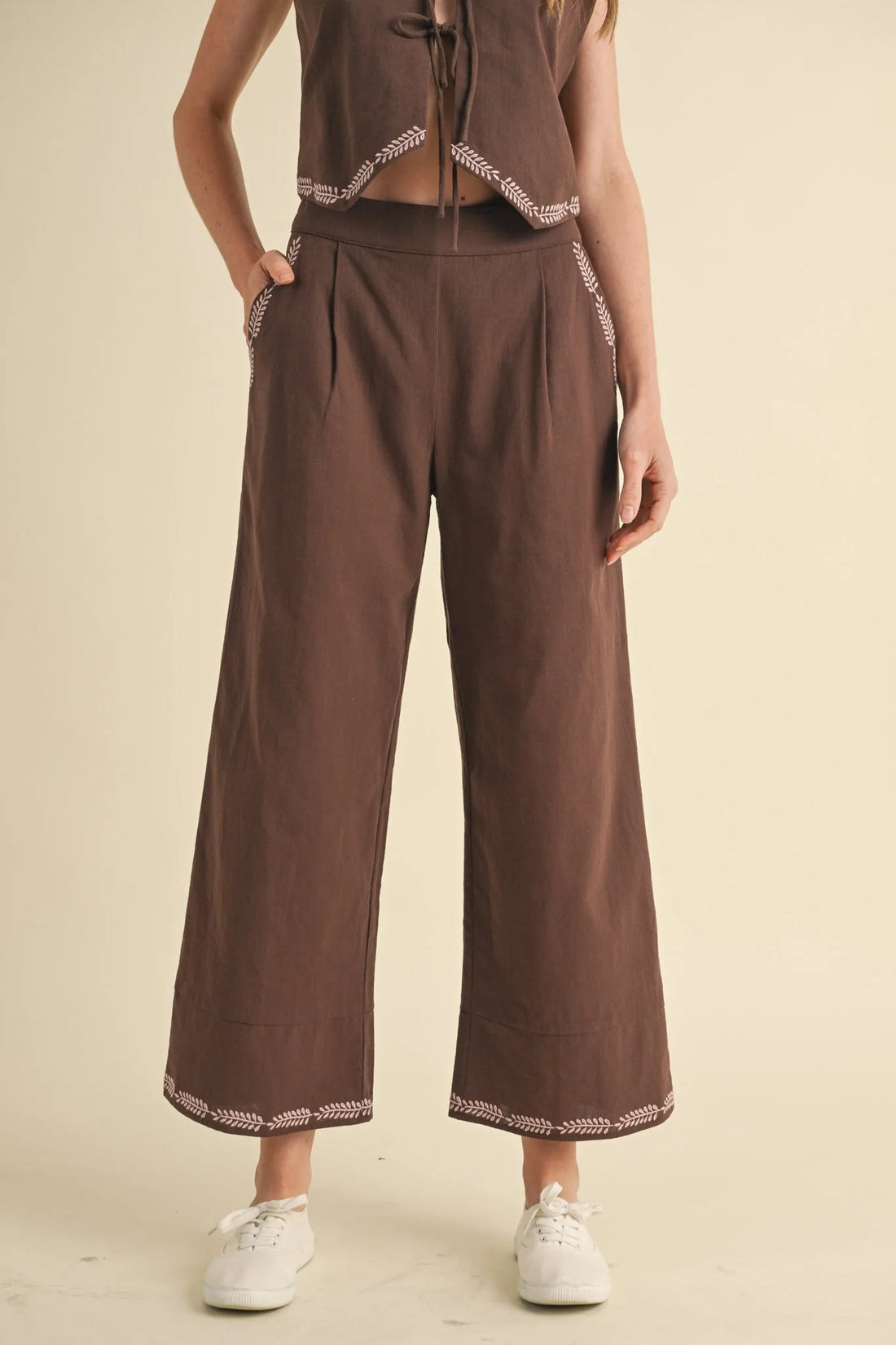 Embroidered Vest and Wide Leg Pants Set