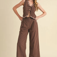 Embroidered Vest and Wide Leg Pants Set