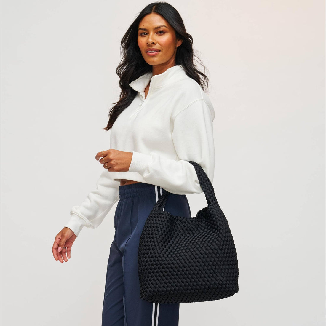 Woven Neoprene Hobo Shoulder Bag with Removable Pouch