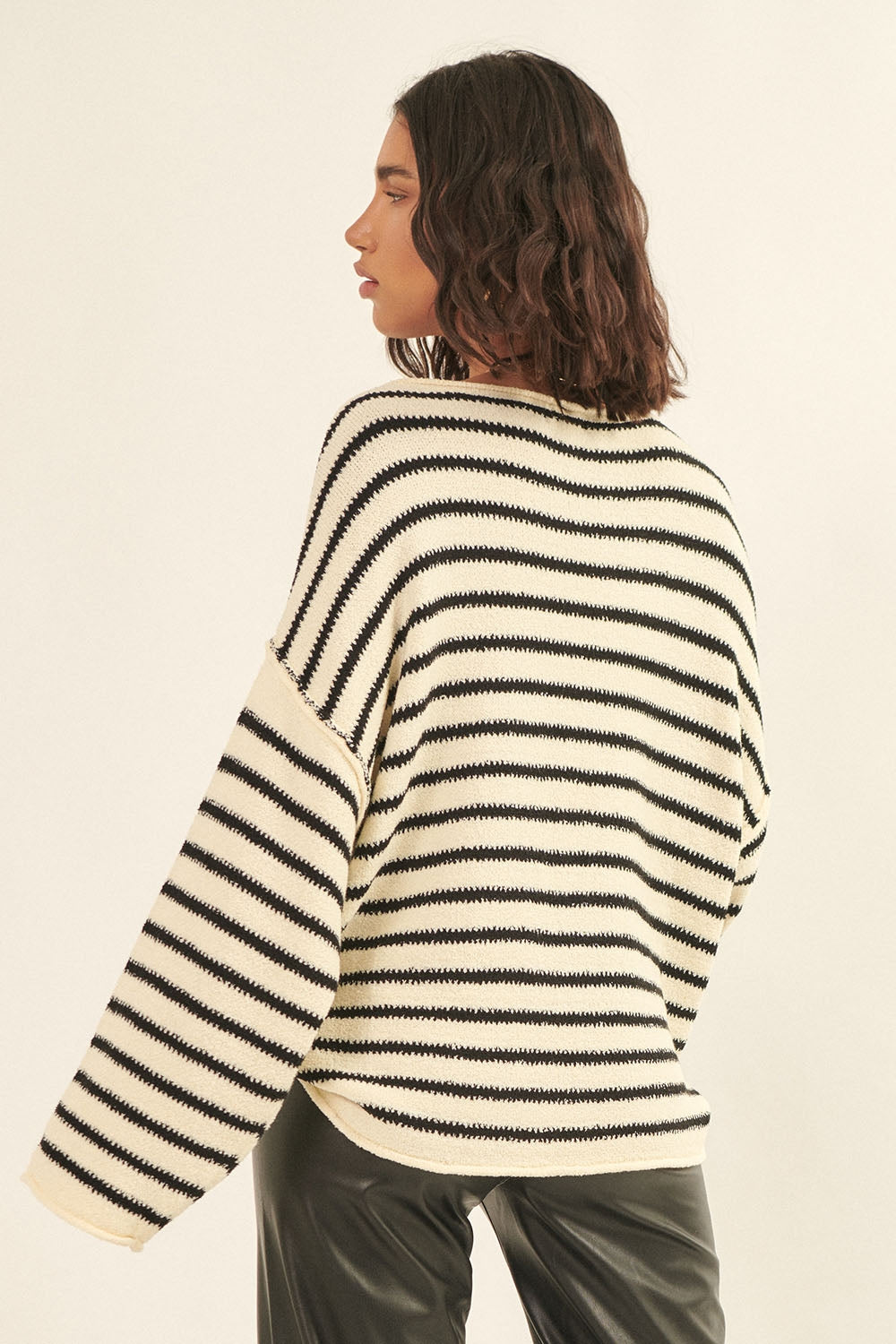 Relaxed Striped Knit Sweater – Lightweight Oversized Pullover