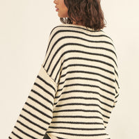 Relaxed Striped Knit Sweater – Lightweight Oversized Pullover