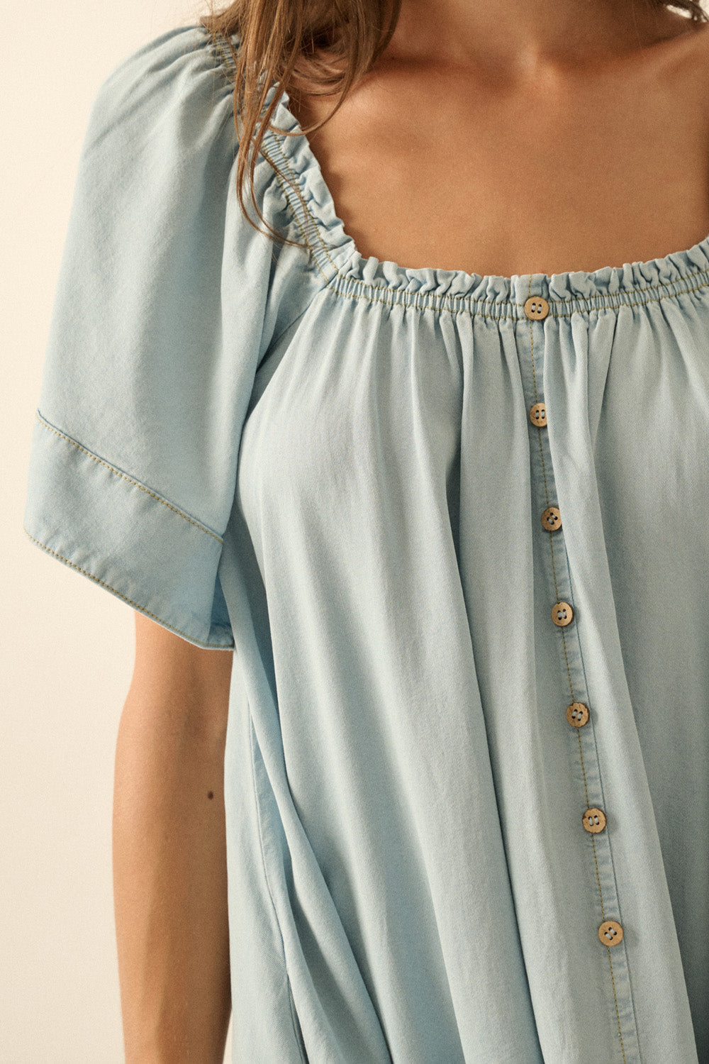 Light Tencel Dnim Flowy Babydoll Mini Dress