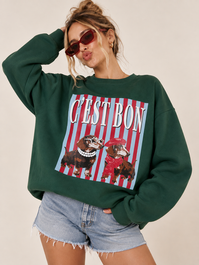 C’est Bon Dachshund Graphic Oversized Sweatshirt