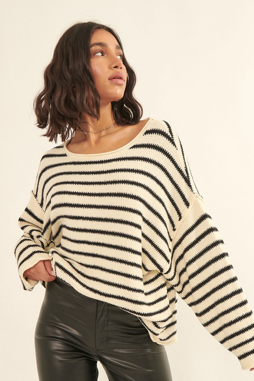 Relaxed Striped Knit Sweater – Lightweight Oversized Pullover