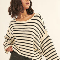 Relaxed Striped Knit Sweater – Lightweight Oversized Pullover