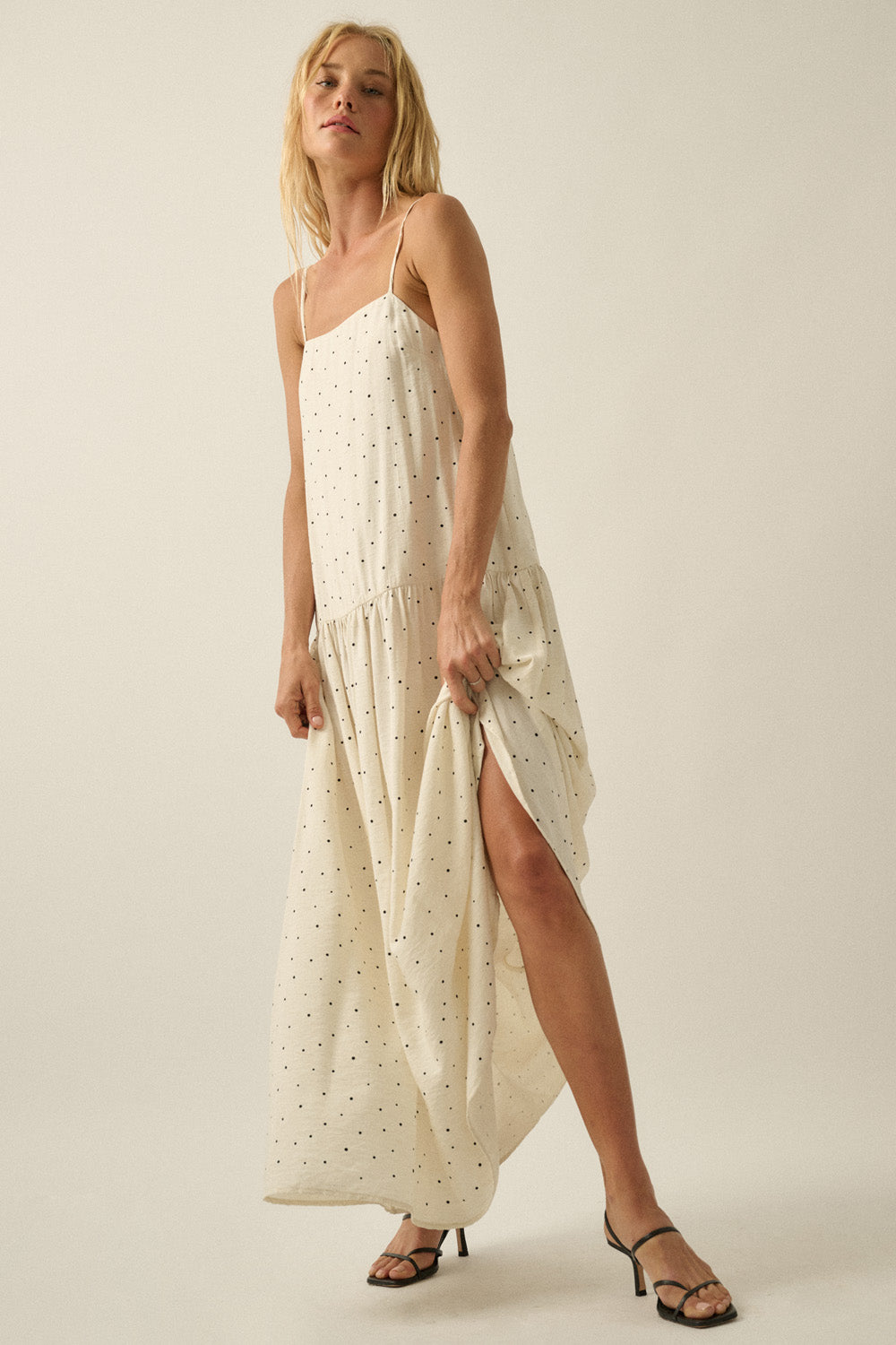 Flowy Polka Dot Cami Maxi Dress