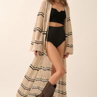 Boho Striped Crochet Long Cardigan Kimono