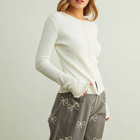 Ribbed Button Front Knit Cardigan Top