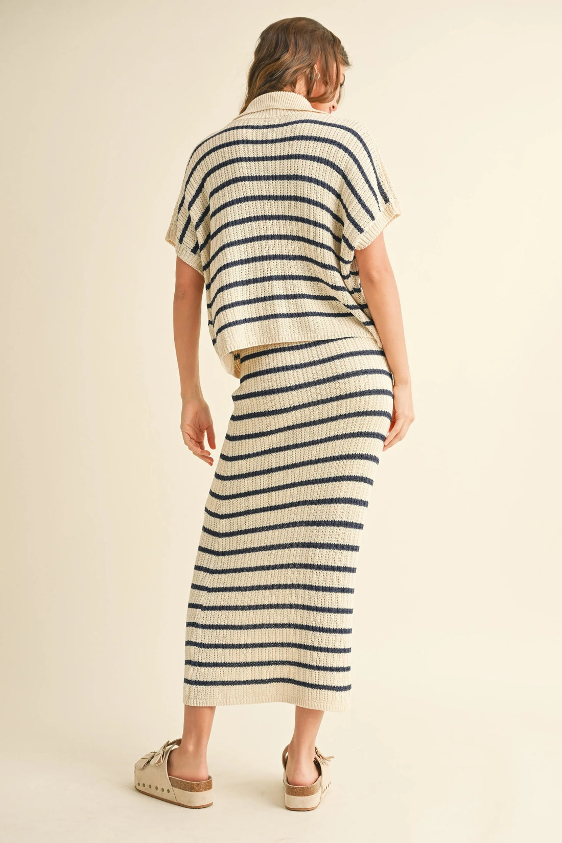 Striped Knit Collared Pullover