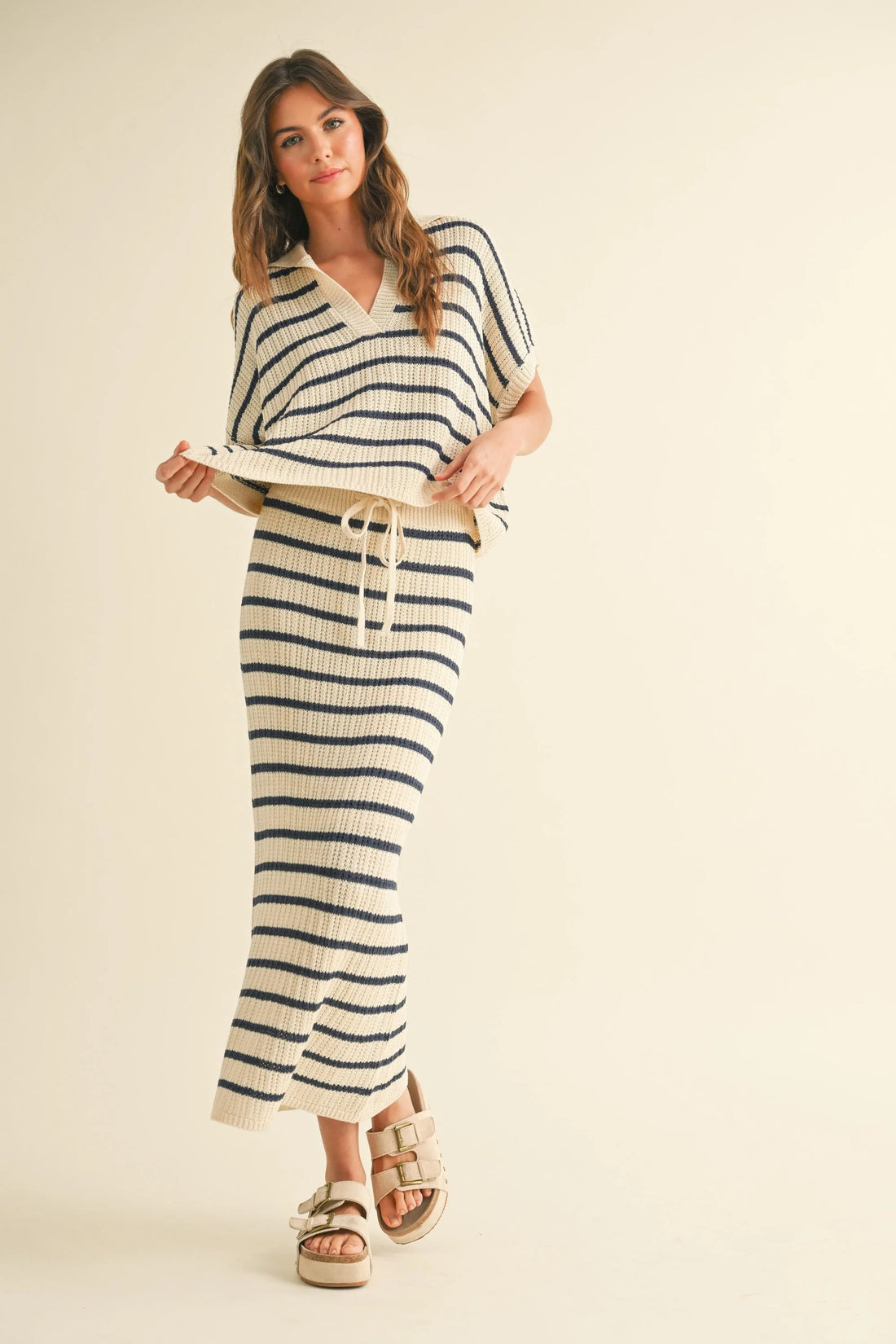 Striped Knit Collared Pullover