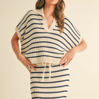 Striped Knit Collared Pullover