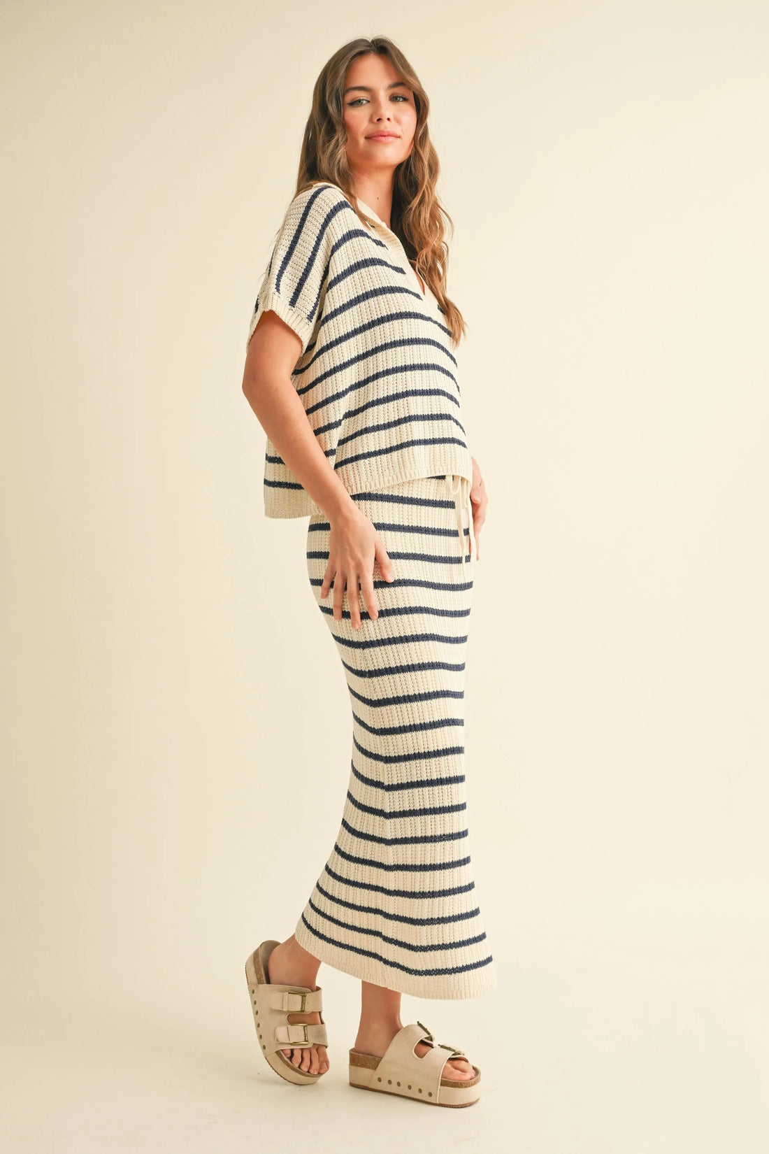 Striped Knit Collared Pullover