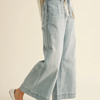 Drawstring Wide-Leg Denim Pants