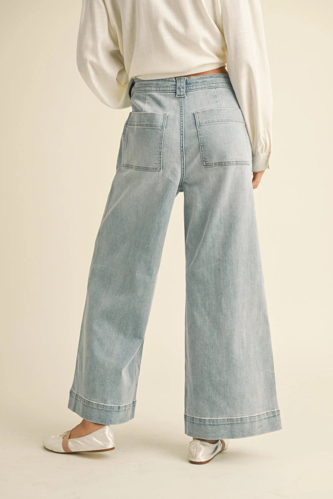 Drawstring Wide-Leg Denim Pants