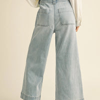 Drawstring Wide-Leg Denim Pants