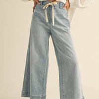 Drawstring Wide-Leg Denim Pants