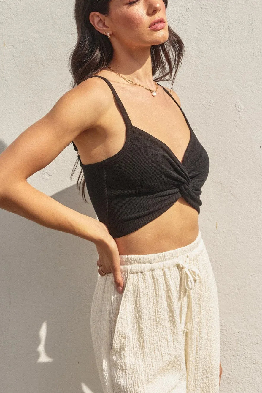 Twist-Front Ribbed Crop Top
