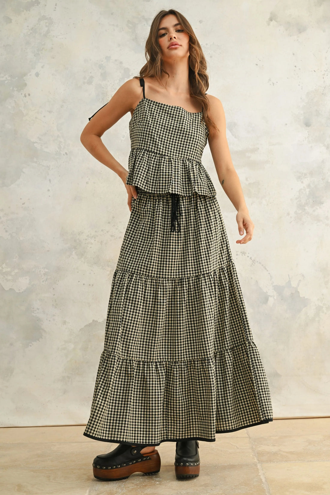 Gingham Peplum Cotton Camisole Top