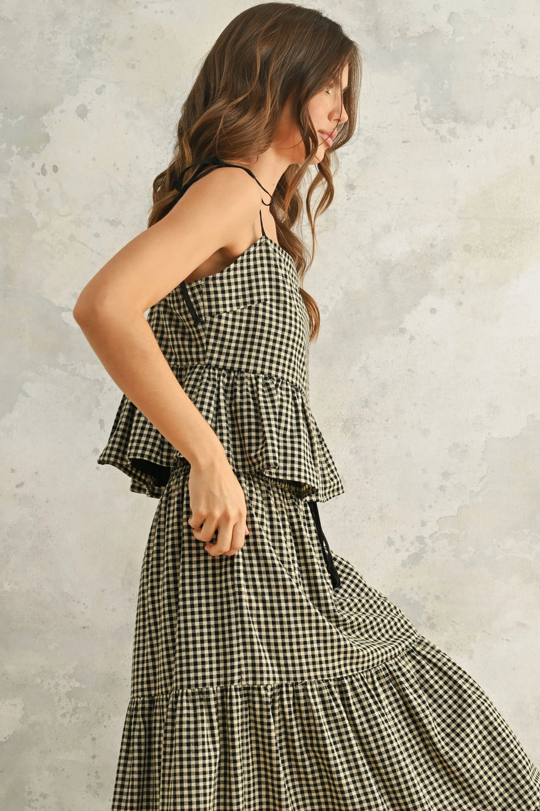 Gingham Peplum Cotton Camisole Top