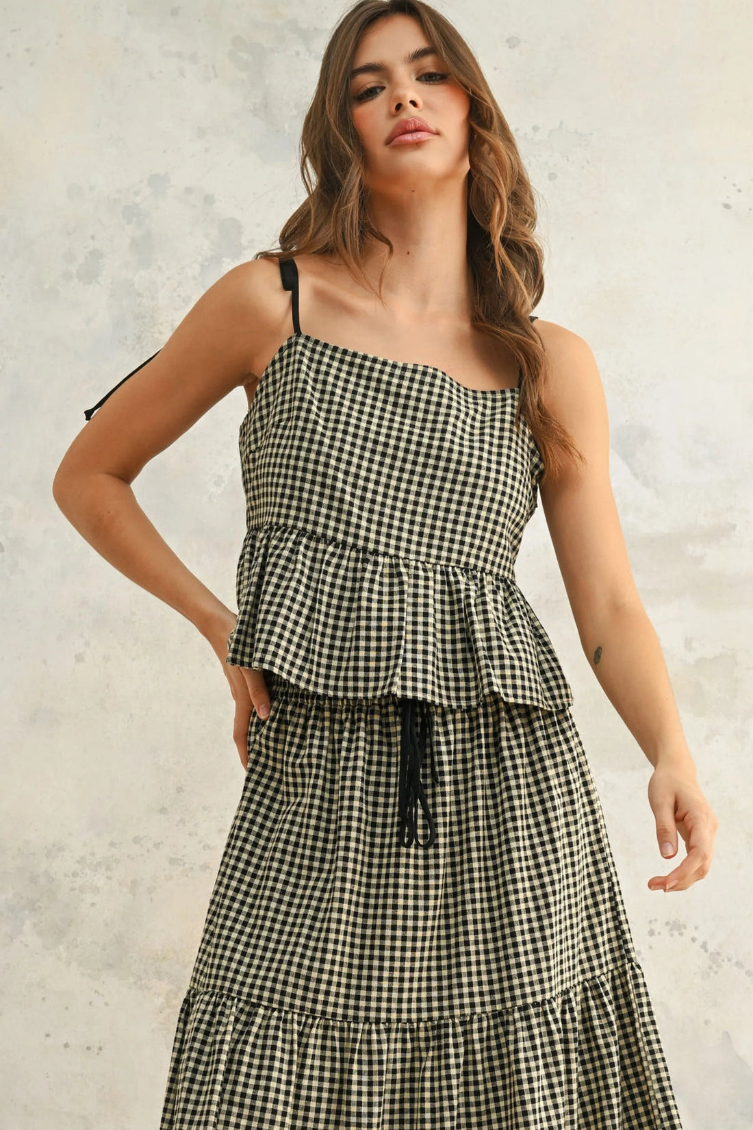 Gingham Peplum Cotton Camisole Top
