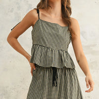 Gingham Peplum Cotton Camisole Top