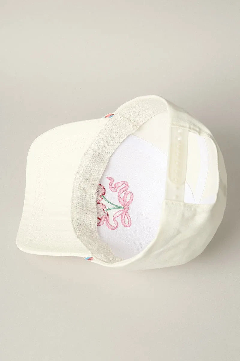Cherry Ribbon Embroidery Trucker Hat