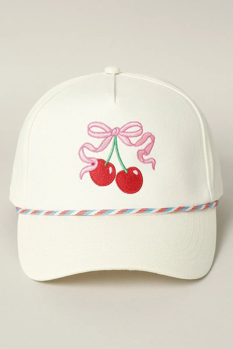 Cherry Ribbon Embroidery Trucker Hat