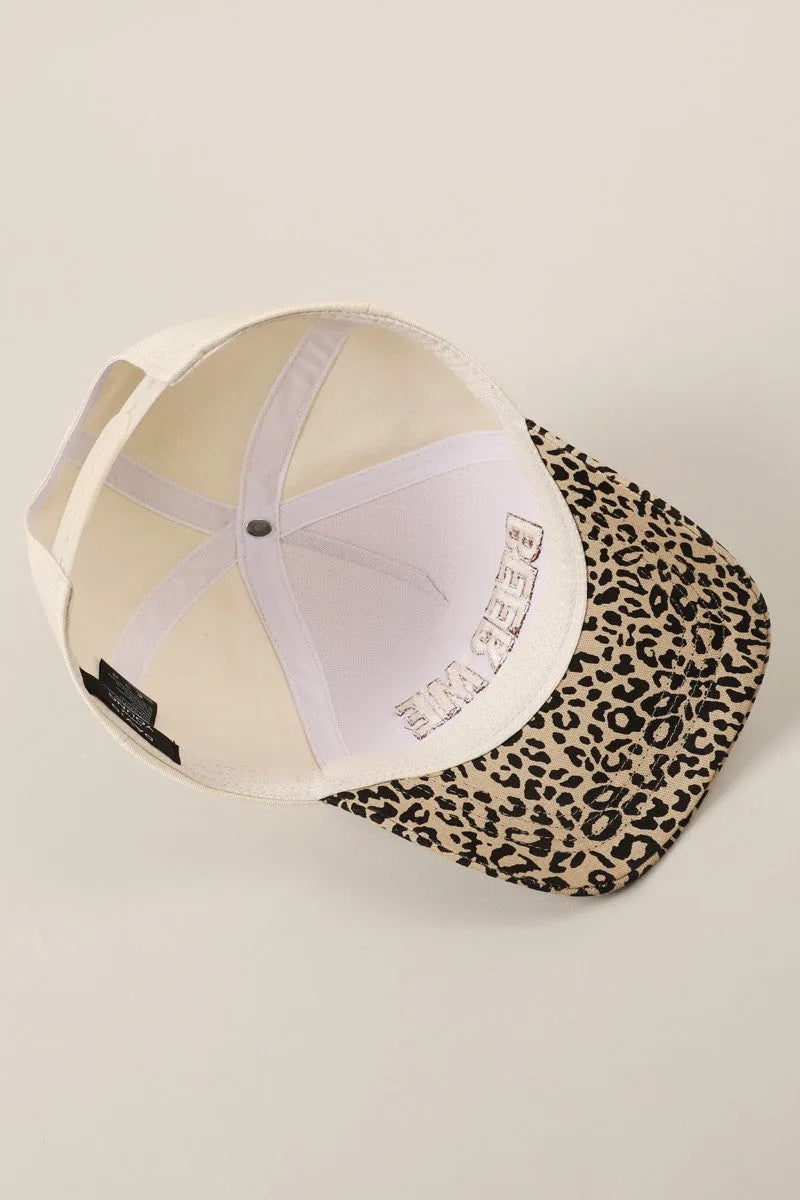 Beer Me Embroidery Leopard Trucker Hat