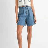 Scallop Hem Denim Bermuda Shorts