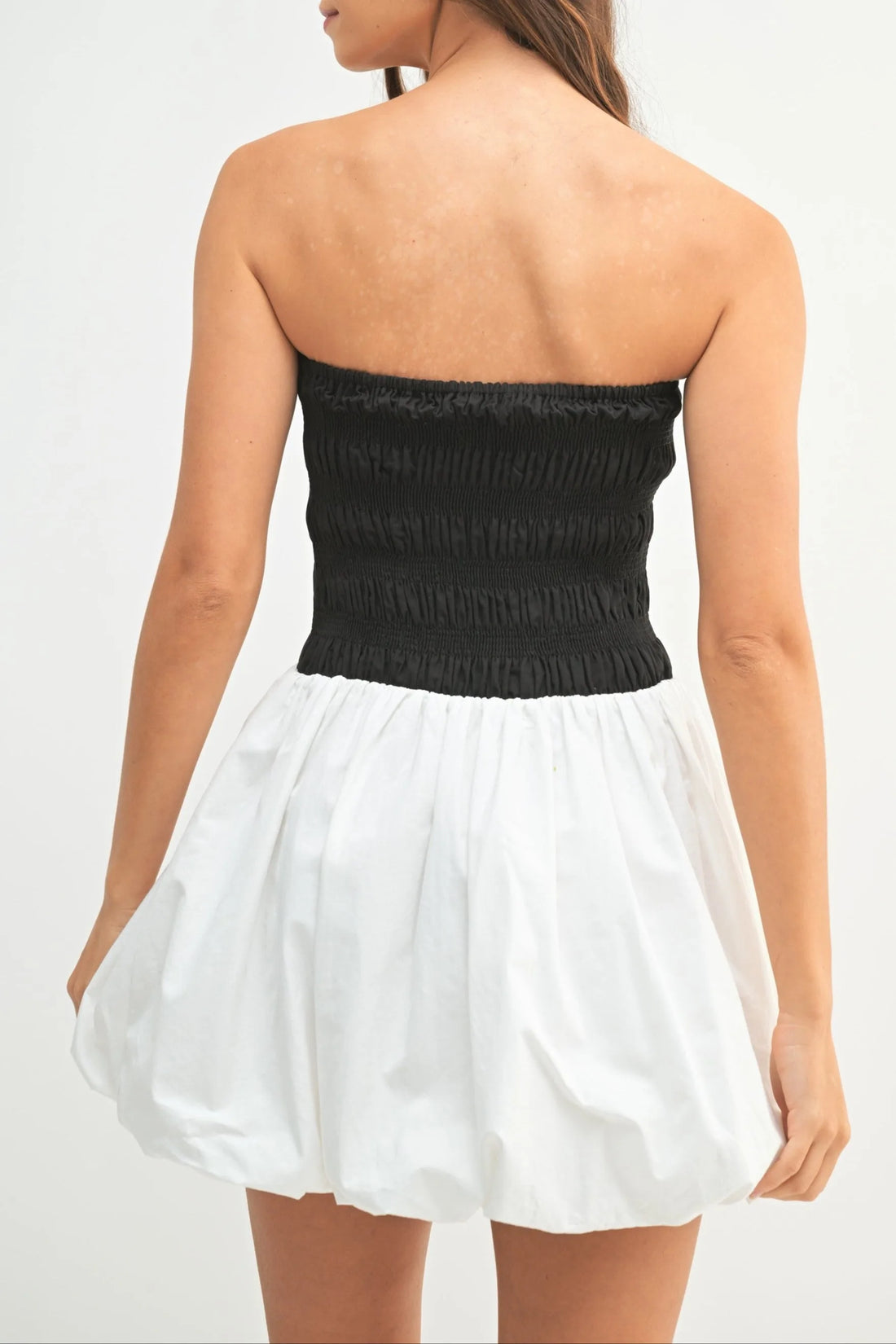 Two-Tone Strapless Bubble Mini Dress