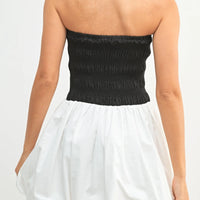 Two-Tone Strapless Bubble Mini Dress