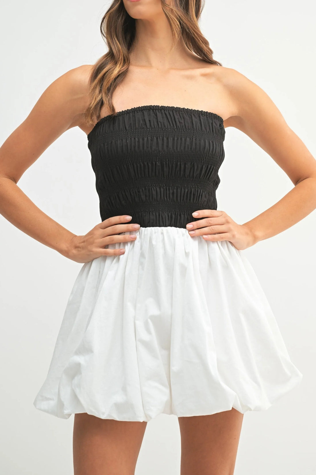 Two-Tone Strapless Bubble Mini Dress