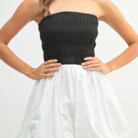 Two-Tone Strapless Bubble Mini Dress
