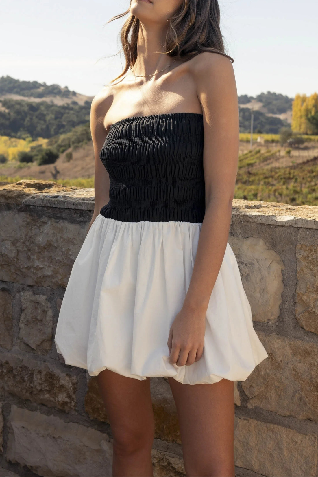 Two-Tone Strapless Bubble Mini Dress